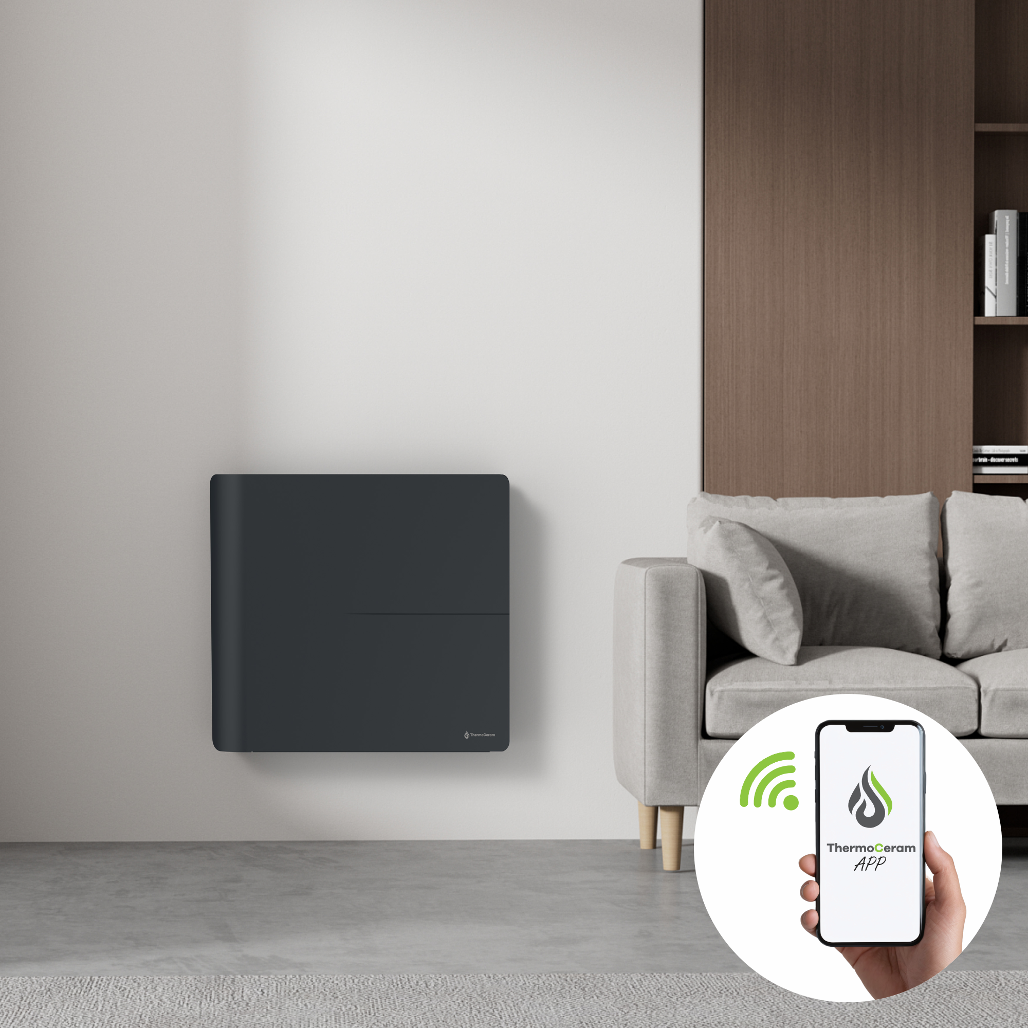 Radiatore elettrico connesso 1000W doppio sistema di riscaldamento orizzontale Nero Molia