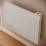 Radiateur Cira 2000 W blanc — gros plan de trois quarts sur le thermostat