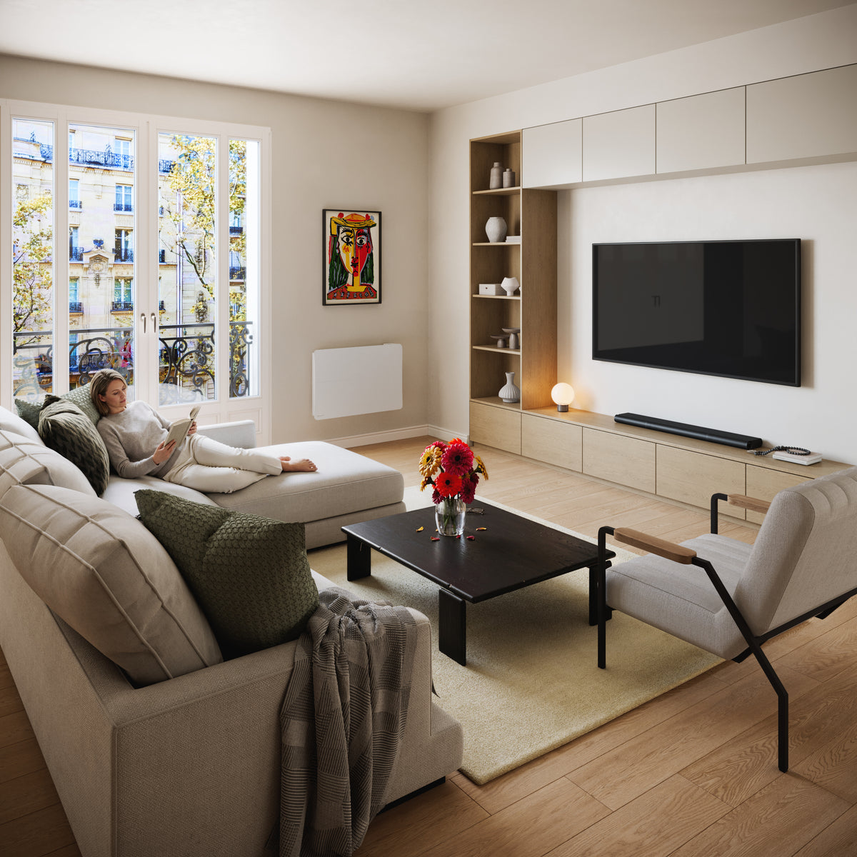 Radiateur Cira 2000 W blanc — mise en situation dans le salon
