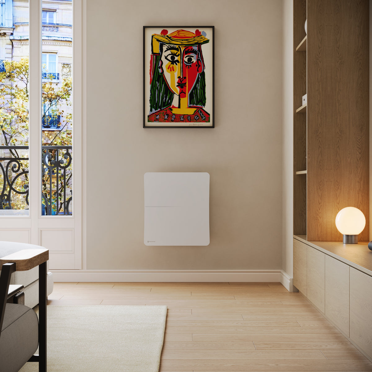 Radiateur Cira 1000 W blanc — vue de face en intérieur