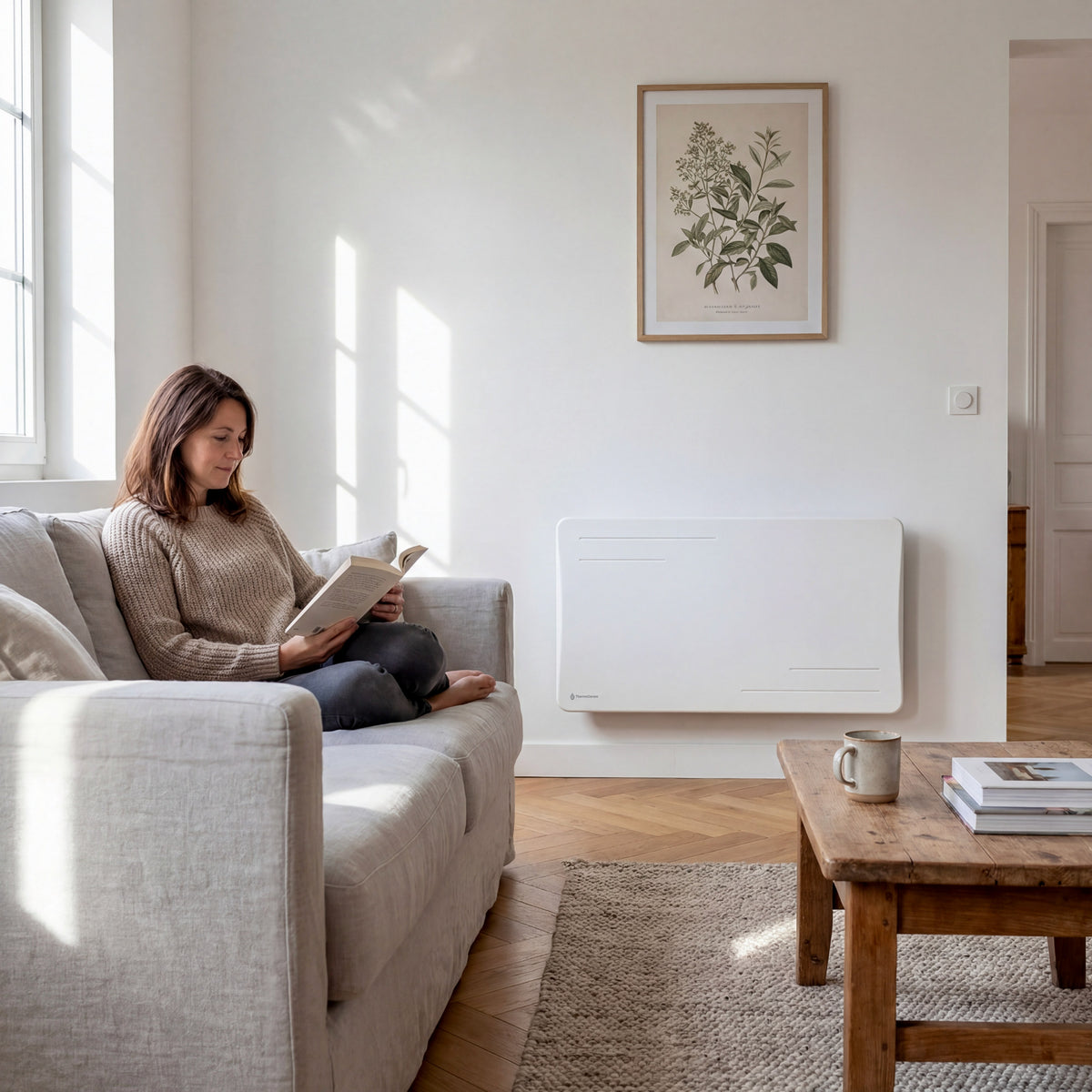 Radiateur électrique connecté 1500W à inertie sèche céramique horizontal Blanc Alice - Thermoceram FR