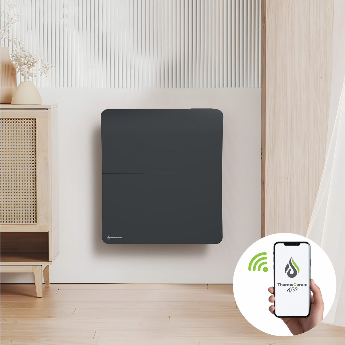 Radiatore elettrico connesso 1000W doppio sistema di riscaldamento orizzontale Nero Cira