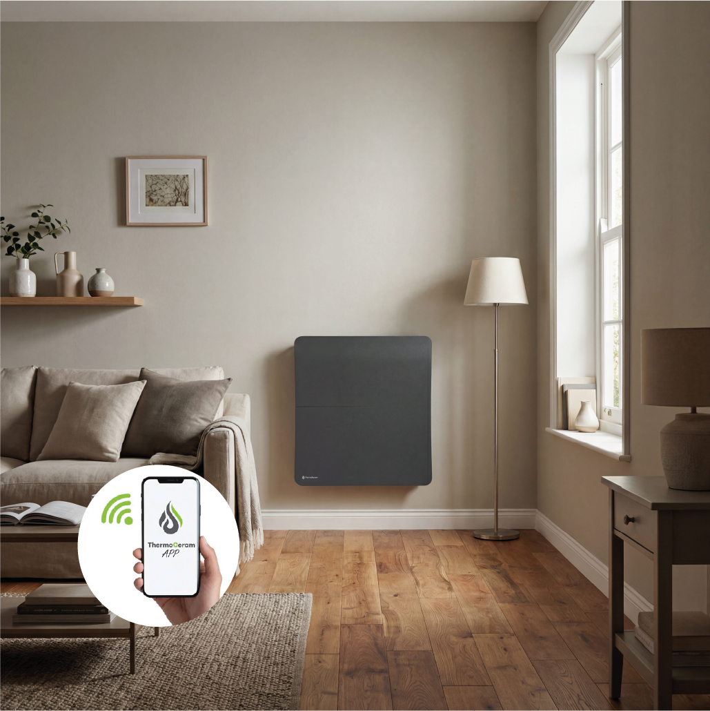Radiatore elettrico connesso 1000W doppio sistema di riscaldamento orizzontale Nero Cira